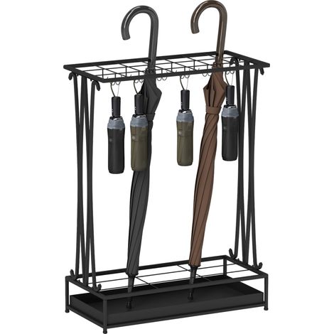 Porte-parapluie, Acier thermolaqué, Design moderne, noir (1/5)