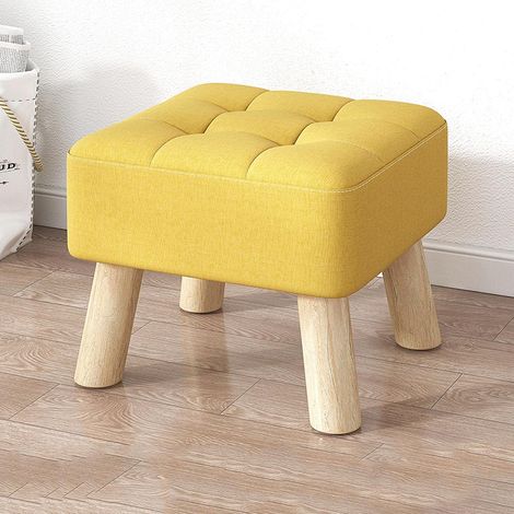 Puf de lino para salón y dormitorio, amarillo, 30x30x34cm (1/5)
