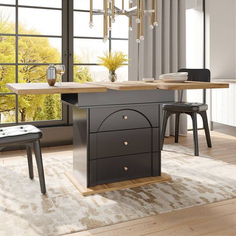 Table à manger extensible 110-140x80 cm noire avec porte de rangement minimaliste, table pliante gain de place pour 4 à 6 personnes (1/5)