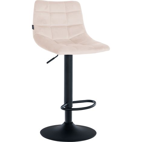 Sgabello da bar moderno x1 in velluto crema con motivo trapuntato e base a tromba in metallo nero 100005666