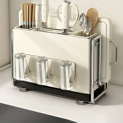 Support multifonction pour couteaux et baguettes, organisateur de cuisine multifonctionnel, porte-couteaux + porte-gobelet magnétique (1/4)