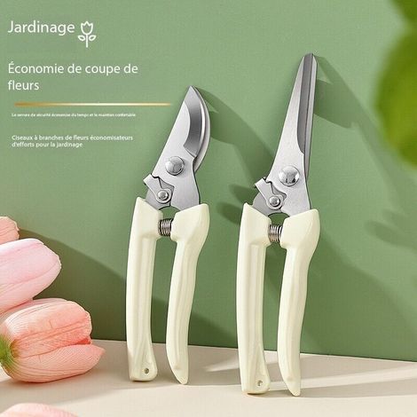 Sécateur de jardinage, sécateur pour fleuristes, plantes de jardin et de verger, sécateur à enclume en acier blanc tranchant (2 pièces) (1/3)