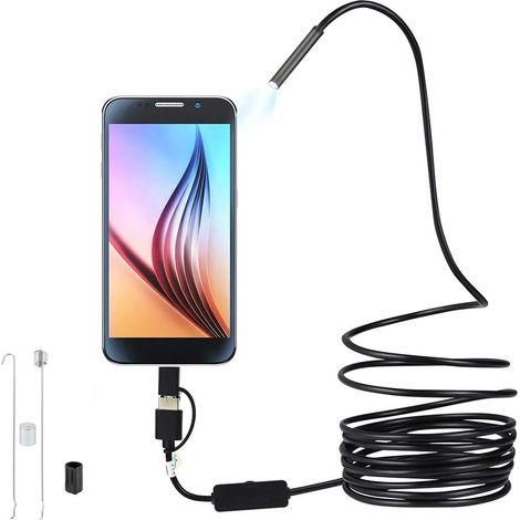 Caméra endoscopique 3 en 1 7 mm x 3,5 m - avec interface USB Type-C, système Android, 6 LED réglables, étanchéité IP67, haute définition - convient aux canalisations et aux véhicules (1/5)