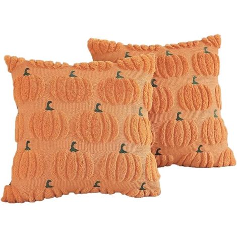 BelleRise - Lot de 2 taies d'oreiller d'Halloween, coussins citrouille et fantôme effrayants, coussins 3D doux cousus (orange, 45 cm x 45 cm) (1/5)