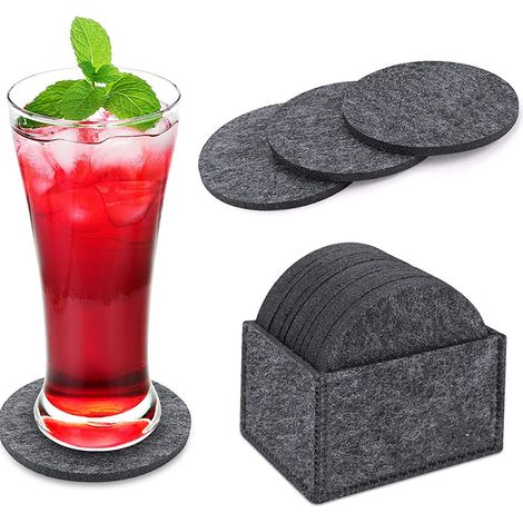 14 sous-verres ronds en feutre avec boîte de rangement, absorbants pour verres, tasses et boissons, idéal pour bar et table. (1/5)