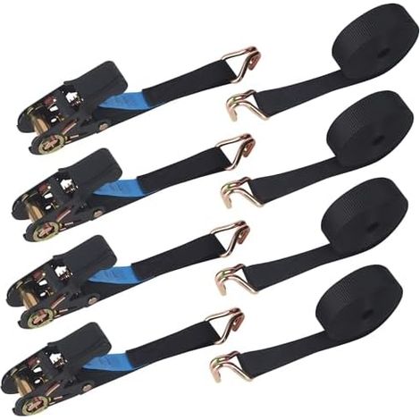 4 Pièces Sangles à Cliquet avec Crochet, Sangle Crochet, Sangle Arrimage, aux Chariots, aux Motos, aux Bagages, au Camping, à La Sécurisation du Chargement, 6m x 25 mm, Noir (1/5)