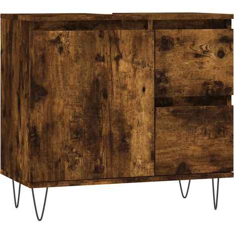 Mueble de baño con espacio de almacenamiento puerta y cajones 65 x 33 x 60 cm estilo industrial madera de ingeniería acabado roble ahumado 020049044 (1/5)