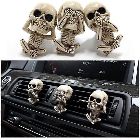 (Lot de 3) Coffret cadeau de diffuseurs désodorisants de voiture en forme de crâne, clips de ventilation, diffuseur d'aromathérapie décoratif squelette, accessoires de voiture gothiques crâne intérieu (1/5)