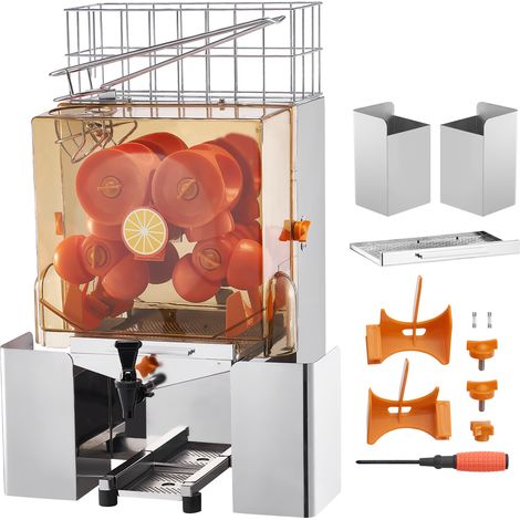 Mophorn Exprimidor de naranjas automático de 120 W de . Extrae el jugo con un grifo de agua. Acero inoxidable. Exprime 20 naranjas por minuto. Con caja de filtro extraíble, cubierta de PC y 2 baldes r