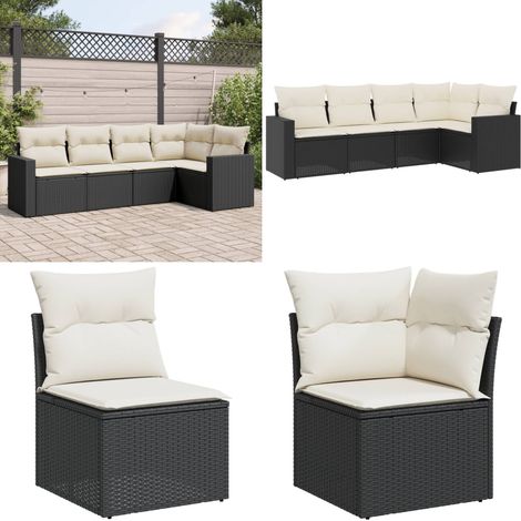 Salon de jardin 5 pcs avec coussins noir résine tressée - Ensemble Salon De Jardin - Meuble De Jardin - Mobilier Extérieur - Salon De Jardin Design - Fauteuil De Jardin - Home & Living (1/5)
