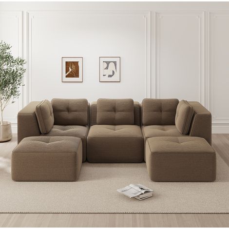 FloraGrace Canape modulaire sans armature, assise profonde 74 cm, velours cotele brun, confort enveloppant, salon (1/5)