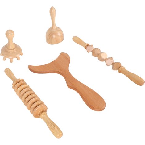 Kit Massage Bois 5-en-1 Drainage Lymphatique Sculptant Corps Anti-Cellulite Rouleau de Soin Santé (1/5)