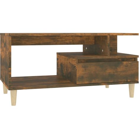 Tavolino da caffè con cassetto e ripiano design rustico moderno 90 x 49 x 45 cm legno ingegnerizzato marrone DEC038509