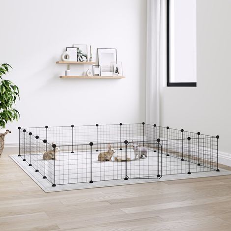 Cage animaux de compagnie à 20 panneaux et porte - Clapier Poulailler pour lapins poulets Noir 35x35 cm BV213577 - BonneVie (1/4)