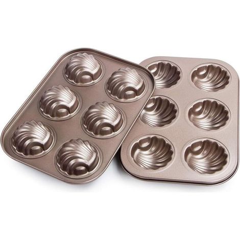 Madeleine-Form (2 Stück) - Antihaft-Backblech mit 6 Mulden zur Herstellung von Desserts, Gebäck und Pralinen (1/4)