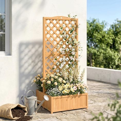 Naturelle 73x70x170 cm - Jardinière doté de treillis en bois pour plantes grimpantes avec 2 boîtes pliantes à base à lattes