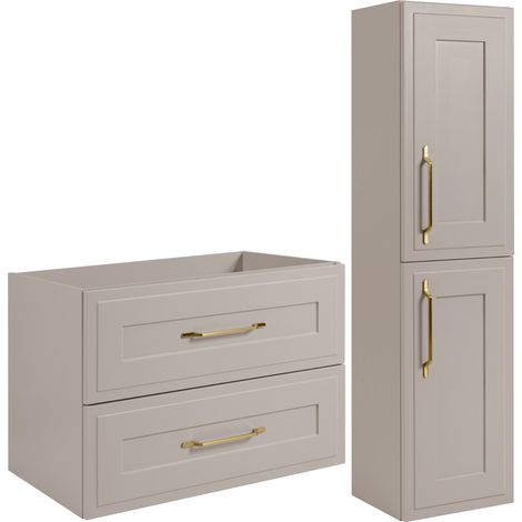 Rodan Badschrank 140 cm, Braun Matt und Holz, 46 x 140 x 57 cm, geriffelte Türen, braune Platte, mit Badregal, feuchtraumgeeignet