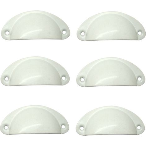 Lot de 6 poignées vintage en forme de coquillage, 35 x 80 mm, finition chromée argentée, semi-circulaires, pour la décoration de meubles, placards et tiroirs, avec vis de fixation. (1/4)