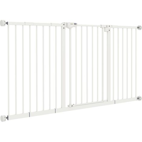 Barrière pour chien extensible, fixation par pince, métal, 136 x 76 cm, blanche