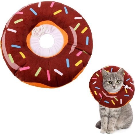 Genesungskragen für Katzen und Kätzchen, weicher, verstellbarer, bequemer Baumwollkragen zum Schutz des Halses nach Operationen (M, Donutbraun) (1/5)