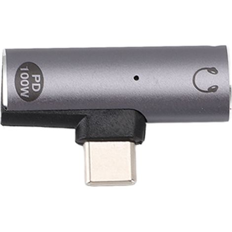 Adaptateur USB-C vers chargeur de casque, prise jack 3,5 mm femelle, dongle de charge rapide 100 W pour PD (gris) (1/5)