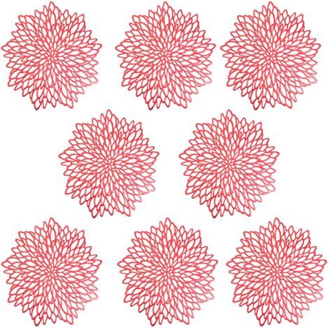 BUNTHAUS Sets de Table, PVC Lot de 8 Sets de Table Tapis de table Décor Lavables Tapis de Sous-verres Isolants Creux Résistants à la Chaleur Tapis de Table en PVC Résistant, Rouge (1/5)