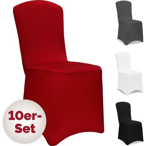 DETEX® Stuhlhussen 10er Set Hochzeit Stretch Öko-Tex Dehnbar 30°C Waschbar Stuhlbezug Hussen für Stühle Bezug Überzug Deko Esszimmerstühle ohne Armlehne bordeauxrot (1/5)