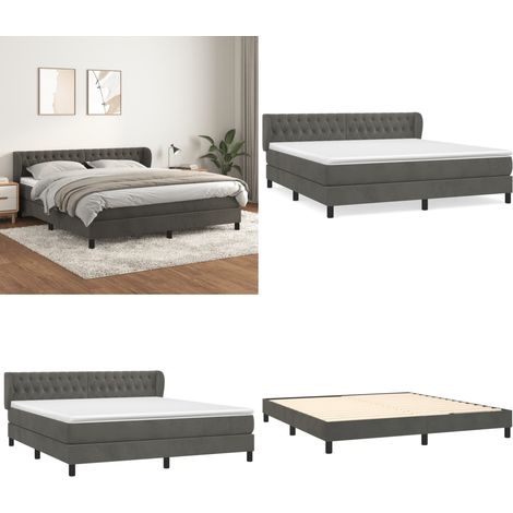 Sommier à lattes de lit et matelas Gris foncé 180x200cm Velours - Lit Tapissier - Lit Velours - Lit Double - Literie - Chambre À Coucher - Home & Living (1/5)