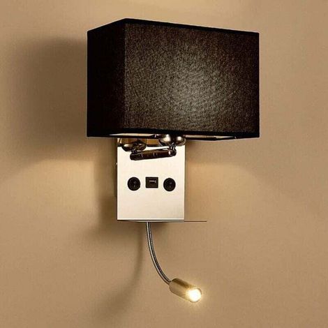 Applique Murale Intérieure avec Flexible LED Liseuse, Applique de Chevet avec Port USB Applique et Étagère, Lampe Murale de Chambre à Coucher avec Abat Jour Tissu,Warm Light Reading Light,B (1/4)