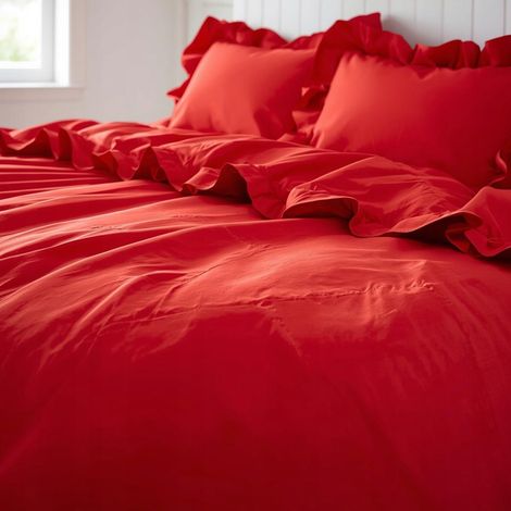 Parure de lit à volants - Housse de couette rouge 160x200cm (1/5)