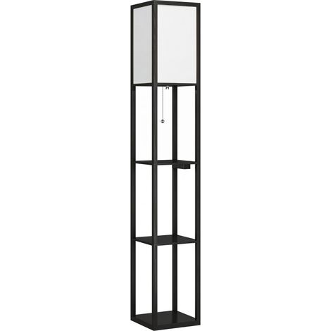 Lampada da terra LED con ripiani nera, interruttore a catena, dimmer 3 livelli, USB-A, USB-C e presa (1/3)