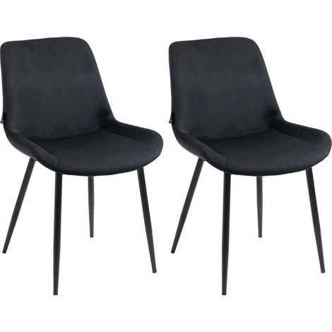 2er Set Esszimmerstühle Victoria Samt-Bezug schwarz