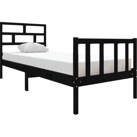 Lit adulte pour 1 personnes, Structure de lit, Assemblage Facile, Noir Bois de pin massif 75x190 cm Petit simple OIB6011E (1/5)
