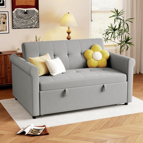 HOMCOM Convertible Pull Out Sleeper Sofa Bed Settee for Living Room, Grey (1/5)