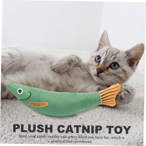 Green Fish Shaped Catnip Cat Toy Stimulate Natural Hunting Instinct Offer Long Lasting Entertainment