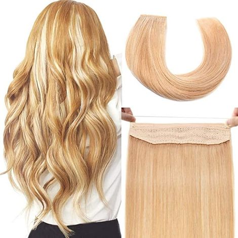 Extensions Cheveux Humains, Pièce Capillaire avec Fil Invisible, Ligne Transparente, Couleur Piano Blond Clair à Blond Plage P16-613, 60g, 16 Pouces (1/5)