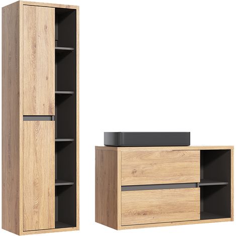 Set di mobili da bagno con lavabo Rigel marrone e antracite 100cm