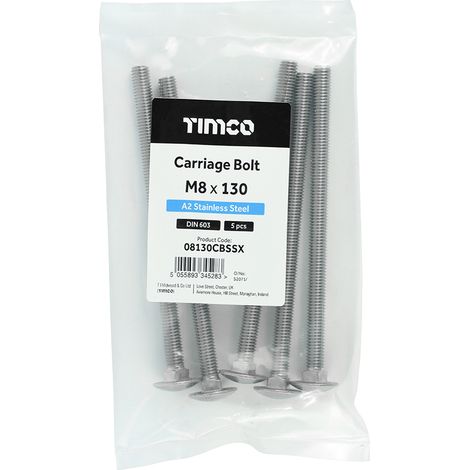 TIMCO Carriage Bolts DIN603 A2 Stainless Steel - M8 x 130