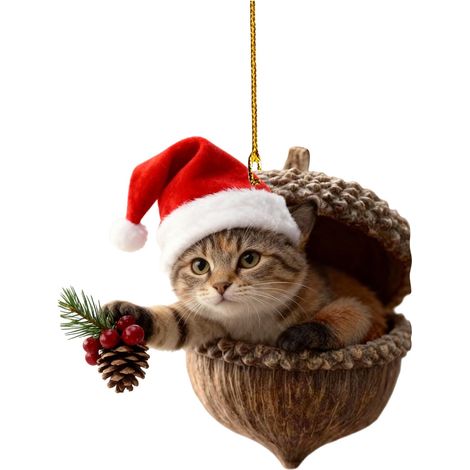 Guirlande De Noël - Ornements En Forme De Gland Avec Animaux Forestiers - Décoration Pour Arbre De Noël - Lot De 6 (1/4)