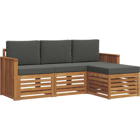 Set di divani da esterno con cuscino 4 pz Salotto da Giardino Naturale e Antracite (1/5)