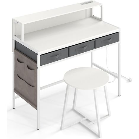 Computertisch mit Steckdosen, Monitorständer und Hocker-Set