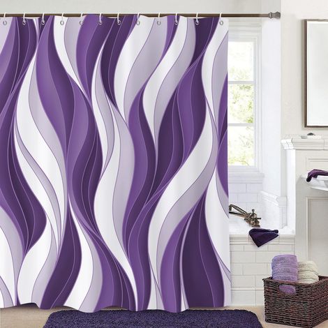 Rideau de Douche, 90x180cm, Moderne Abstrait Violet Blanc Ombre Rayé Art Minimaliste Imperméable Rideau de Salle de Bain Lavable en Machine avec Crochets (1/5)