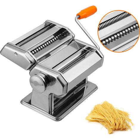 Wolketon Nudelmaschine Edelstahl, 2 Klingen 9 Dicken, manuell, für Lasagne Tagliatelle, Silber