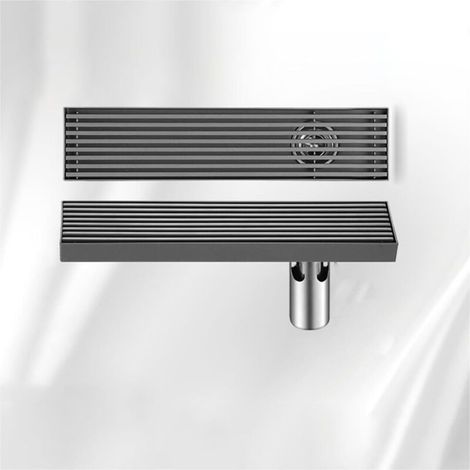 Bonde de douche rectangulaire avec grille amovible, bonde de douche linéaire avec filtre à cheveux, bonde en acier inoxydable, convient aux salles de bains et aux toilettes, grise, 6.8X20 cm. (1/5)