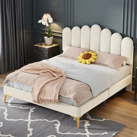 Letto matrimoniale 140x200 - Testata regolabile, Beige