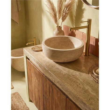 Coppia rubinetti lavabo alto e bidet senza scarico oro spazzolato Melin (1/4)