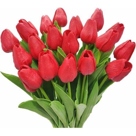 20 Artificial Tulips, Real Feel, Tulip Bouquets, Fake Tulip Flowers, PU Tulips, Flowers for Home, Table Decoration, Wedding Decorations, FLITI (1/4)
