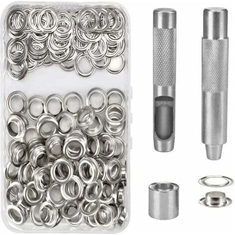 100 Oeillets Kit Oeillets Outils Métalliques Oeillet Kit 14mm Oeillet Oeillet Kit pour Toile Bâche Tente Réparation Argent