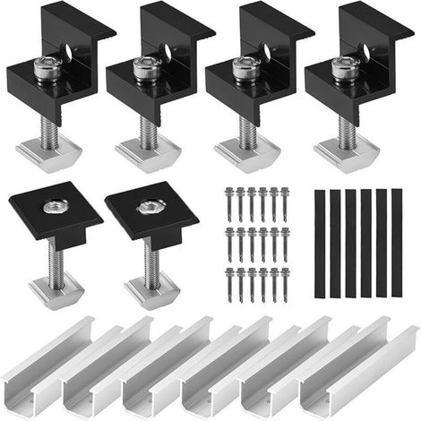 Kit de Support de Panneau Solaire, 6 PièCes de 12cm Support RéGlable Rails Courts en Aluminium SystèMe de Montage pour Panneaux Solaires 30-35 mm (1/5)