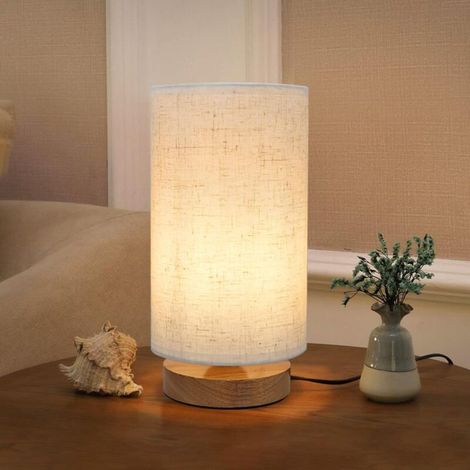 royaluxe -Petite lampe de table de chevet pour chambre à coucher, lampe de chevet minimaliste avec abat-jour rond en tissu et lin, lampe de bureau de lecture pour chambre d'enfant, salon, dortoir univ